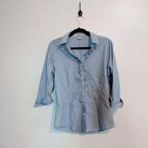 Port Authority light blue button up with cuffed sleeves and collar size medium w